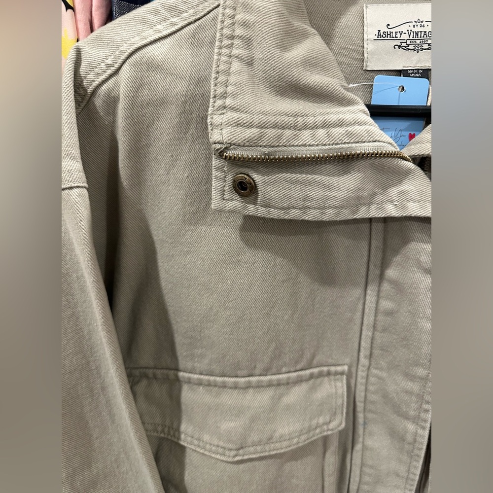 ASHLEY VINTAGE CHARM DENIM JACKET COLOR: TAUPE - Picture 6 of 7